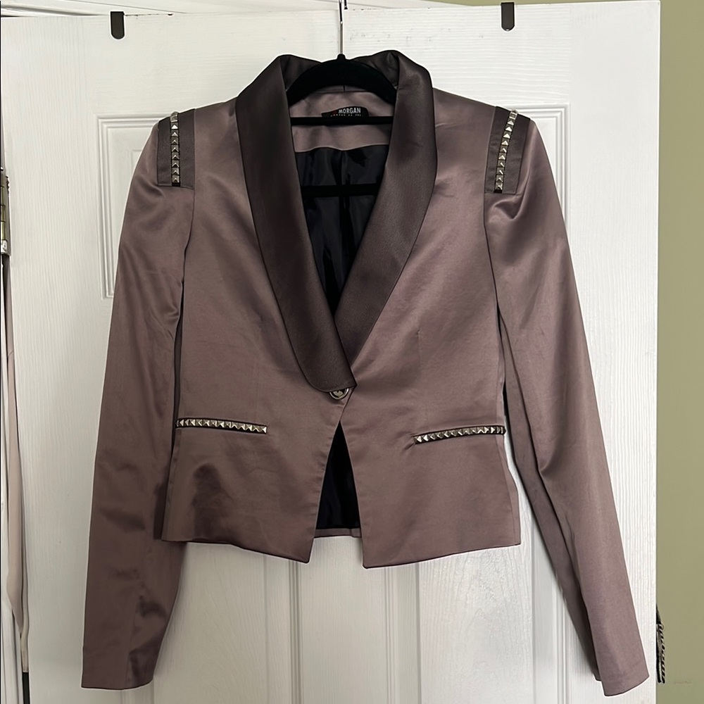 Y2K Morgan De Toi Elegant Satin Blazer with Studded and Lace Accents